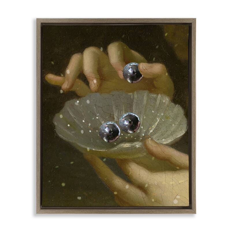Stupell Classic Disco Clam Pearls Framed Floater Canvas Wall Art Design By Lil' Rue - 17 x 21 - Brown