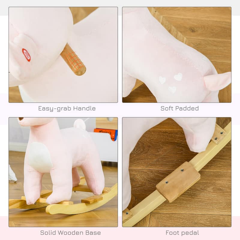 Deer Design Kids Rocking Horse with Realistic Sound Effects, Plush Body, and Pedals for Balance and Comfort
