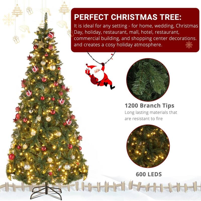 7.5ft 600 Lights Warm Color 8 Modes 1200 Branches Christmas Tree - N/A
