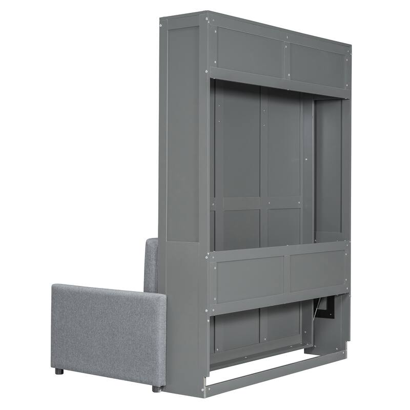 Full Size Wall Bed with Sofa, Gray, Space-Saving Design