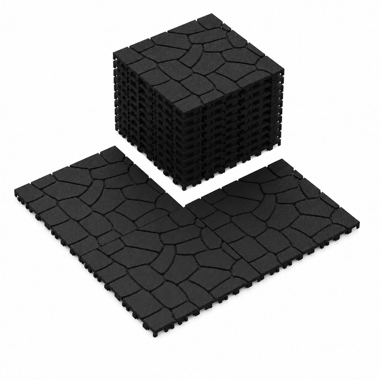 12" Dark Gray Stone Texture Interlocking Patio Deck Tiles 44pcs Outdoor Floor