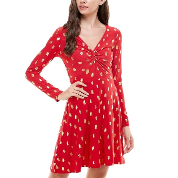 Planet Gold Juniors' Ribbed Fit & Flare Dress Red Size L - Bed Bath &  Beyond - 40657082