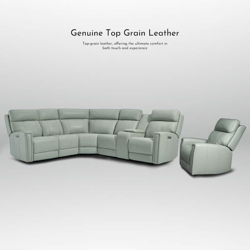 104" W 6 Seater Genuine Leather Power Sectional and 39" W Recliner Set with Zero Gravity, USB Ports, 2 Stationary Armlesschairs