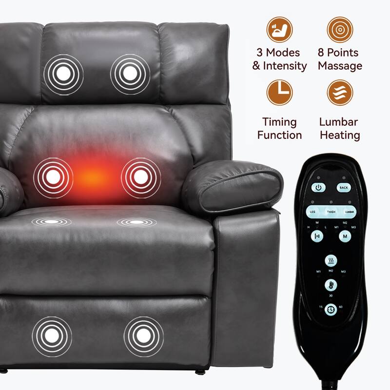 Leatheraire Heat Massage Dual Motor Infinite Position Up to 350 LBS Large Electric Power Lift Recliners with Hidden Cup Holders