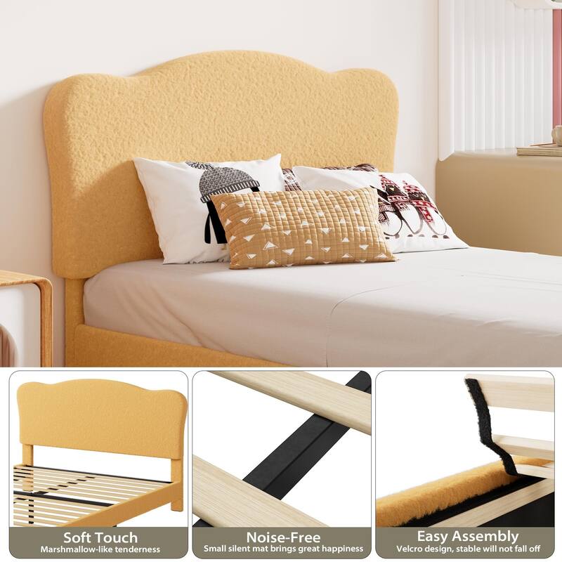 Upholstered Bed Frame, with Scallop Headboard