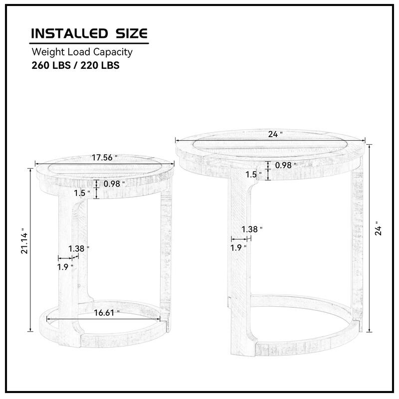 GDF Studio - Mid-Century Solid Wood 2-Piece Round Side Table Set with Curved Design