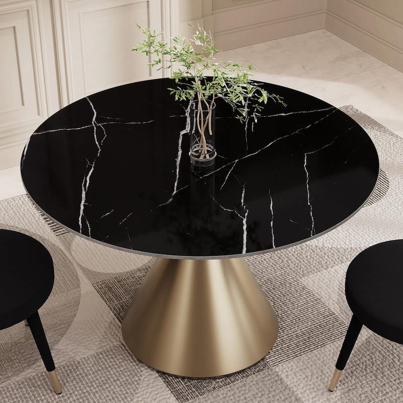 Morden Fort Modern Round Dining Table with Gold Metal Bottom