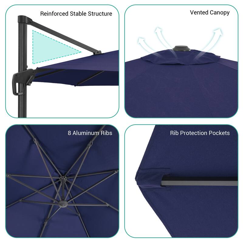 LIVOOSUN 11.5x9FT Aluminum Cantilever Patio Umbrella Solution-Dyed Fabric w/Base