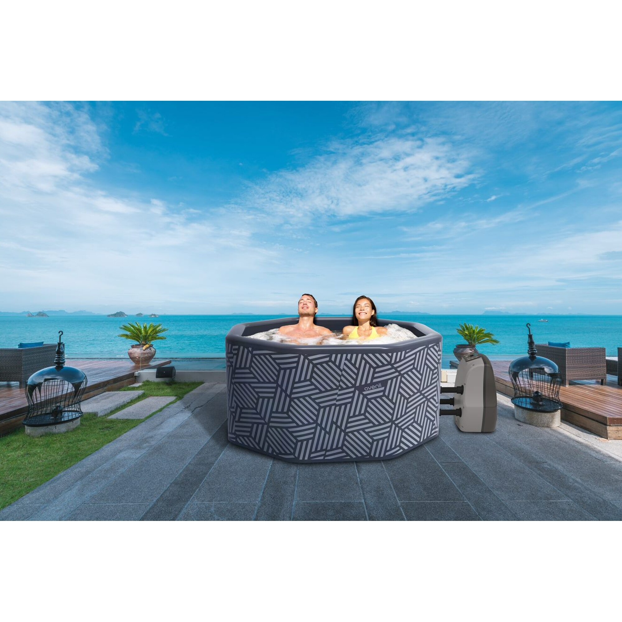 JLeisure Avenli 940L 67 Inch 5 Person Inflatable Hexagon Hot Tub