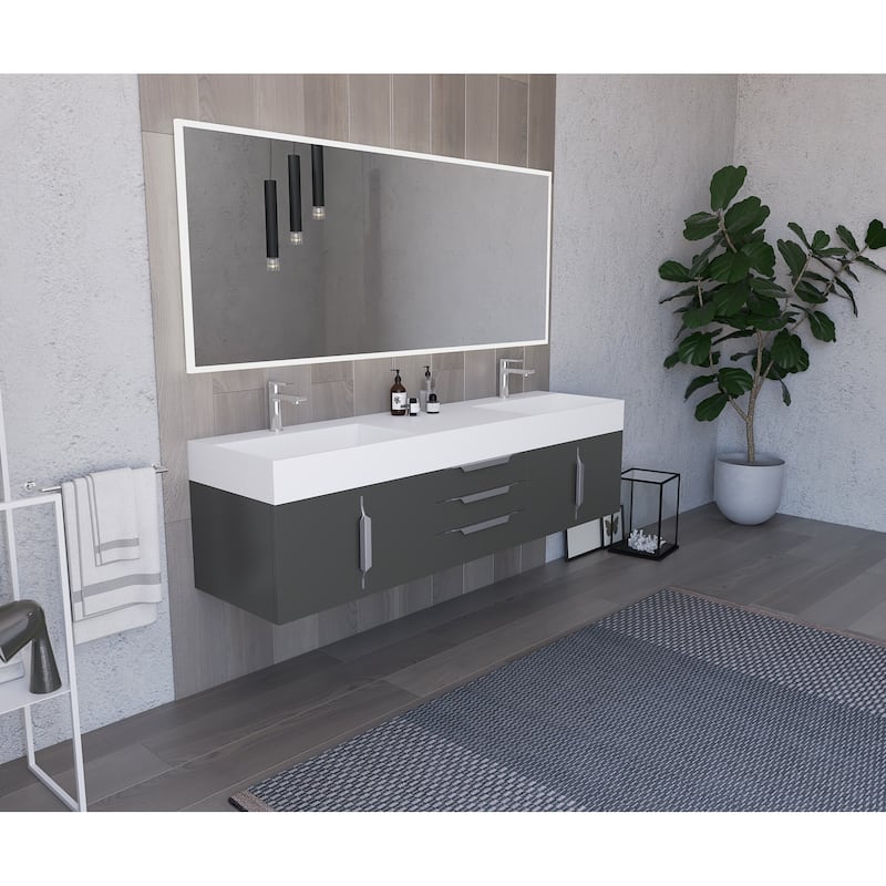 Amazon 72" Wall Mounted Bathroom Vanity Set w/ White Top