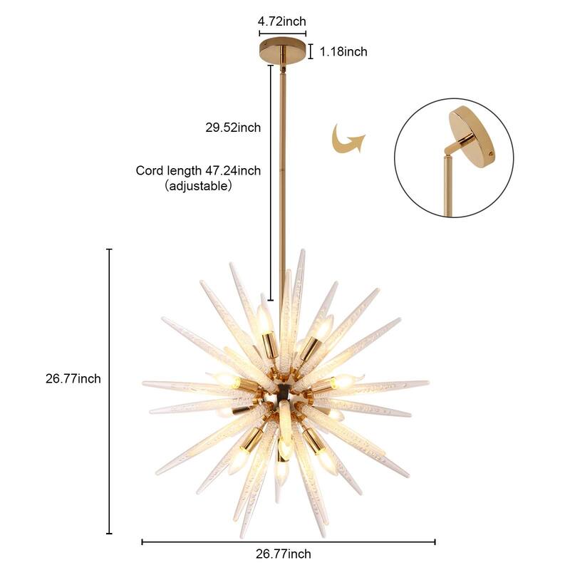 Starsky 12-Light Modern Sputnik Sphere Chandelier Pendant Geometric Firework Starburst Chandelier with Acrylic Crystal Stick