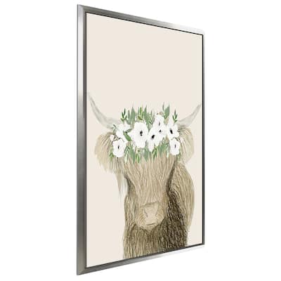 "Floral Crown Cow" Print on Floating Canvas