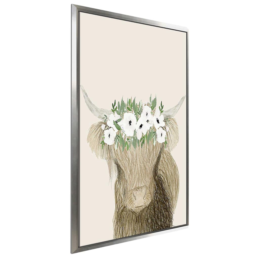 "Floral Crown Cow" Print on Floating Canvas