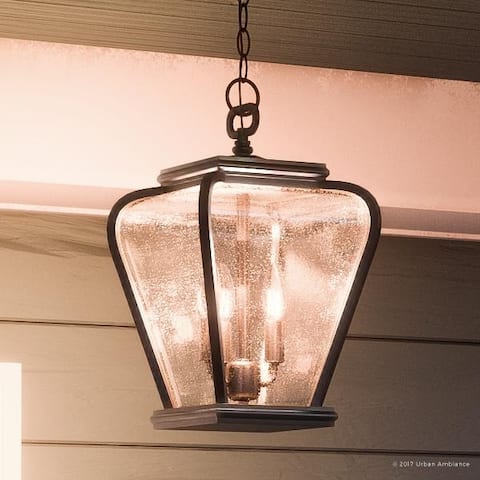 Luxury French Country Outdoor Pendant Light, 15.5"H x 9.5"W, with Mediterranean Style, Soft and Simple Design, Black Silk Finish