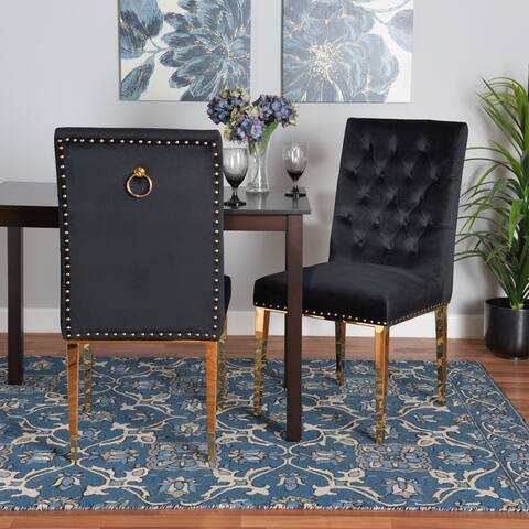 Caspera Contemporary Glam and Luxe Velvet Fabric and Metal 2-Piece Dining Chair Set