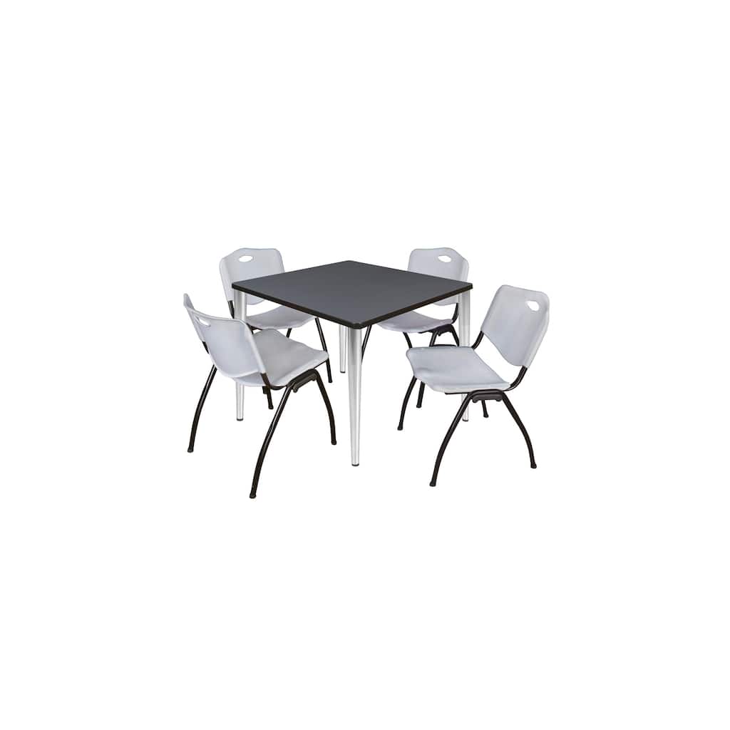42 in. Square Breakroom Table- Grey Top, Chrome Base & 4 M Stack Chairs- Grey
