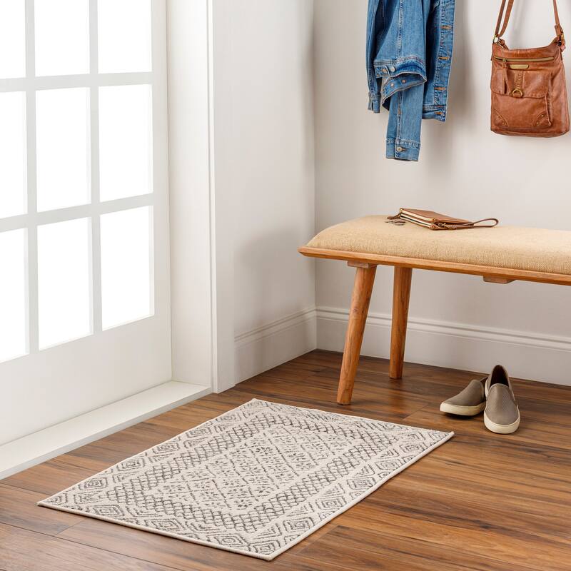 Livabliss Tiffany Grey Bohemian Border Area Rug