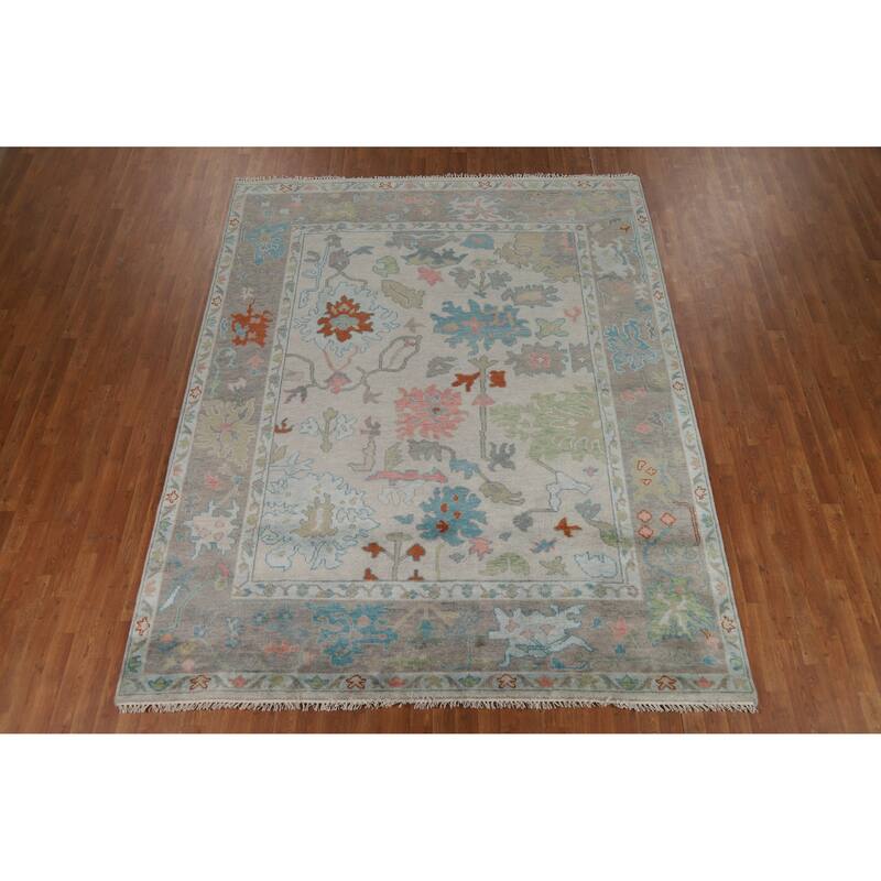 All-Over Grays Oushak Indian Area Rug Hand-Knotted Wool Carpet - 7'11" x 9'11"