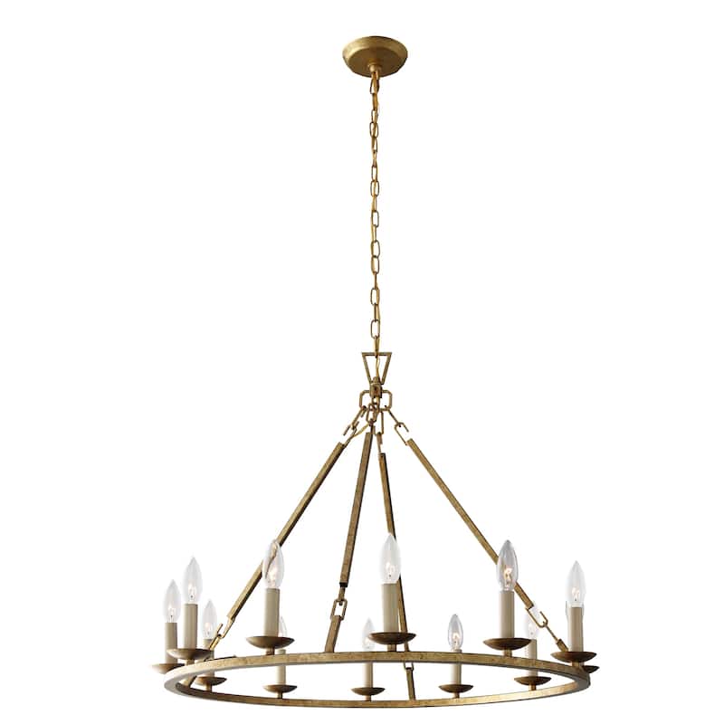 12 Light Constance Candle Style Chandelier in Antique Gold Finish - 24.4"H x 30"W x 9.8"D