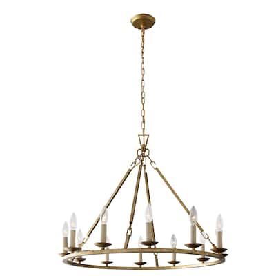 12 Light Constance Candle Style Chandelier in Antique Gold Finish - 24.4"H x 30"W x 9.8"D