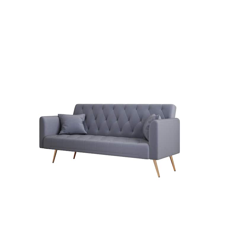 Velvet Loveseat Sofa Adjustable Backrest Sleeper Sofa Bed with 2 Pillow Upholstered Deep Seat Sofa, Tufted Couch