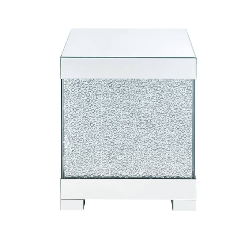 Contemporary Square Wooden End Table with Faux Crystal Inlays, Silver