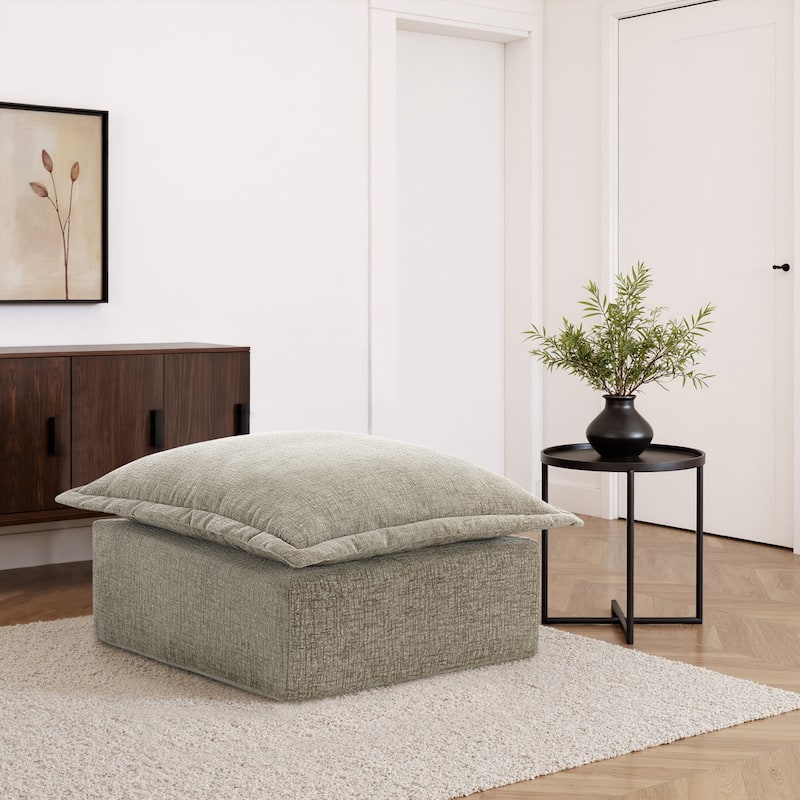 31.7"W Oversized Chenille Upholstered No Assembly Square Ottoman