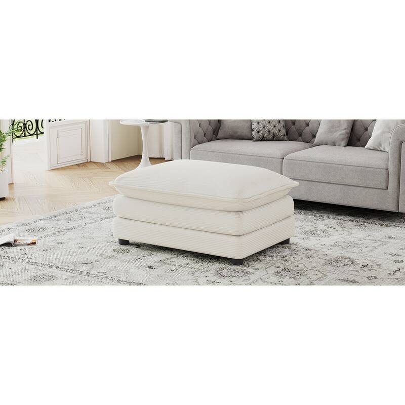 Roomfitters Dual-Layer Ottoman Footrest for Living Room, Plush Corduroy Fabric with Pocket Spring Seat, Beige