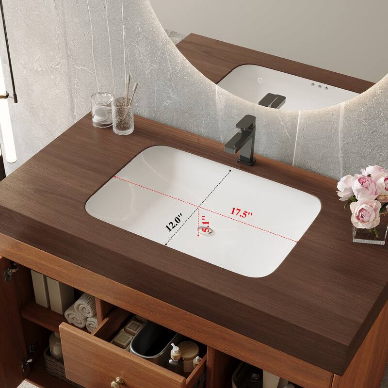 36" Modern Freestanding Bathroom Vanity with Sintered Stone Top, Ceramic Sink & Smart Storage
