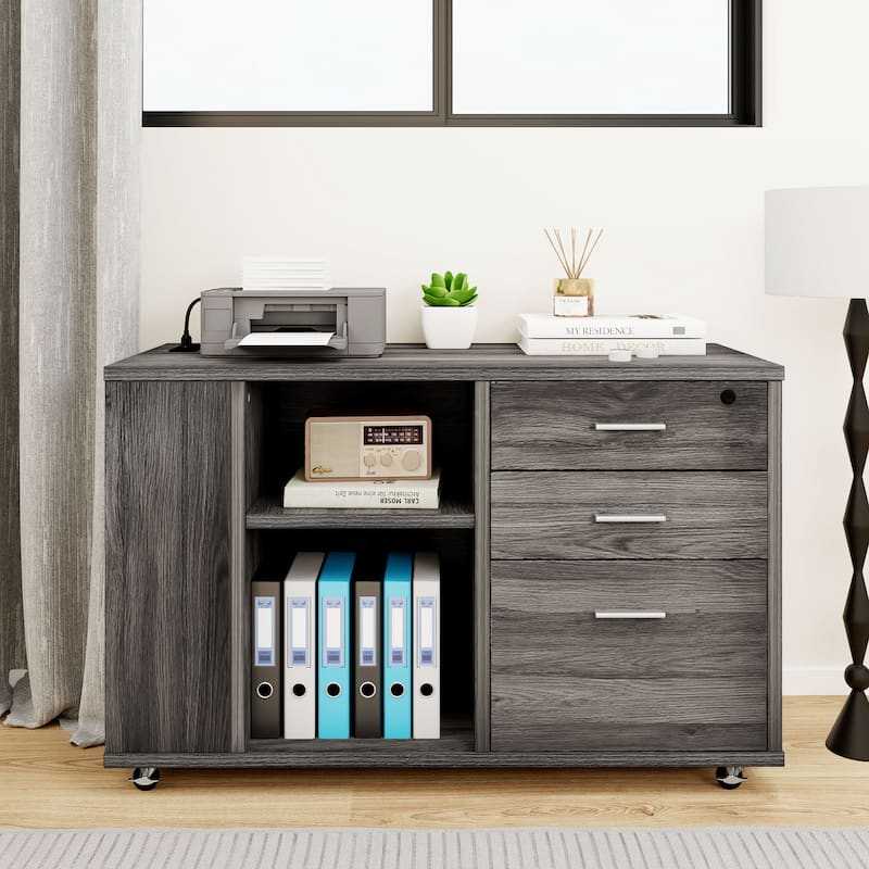 Moasis Mobile File Cabinet with Charging Station and Lock for Home Office