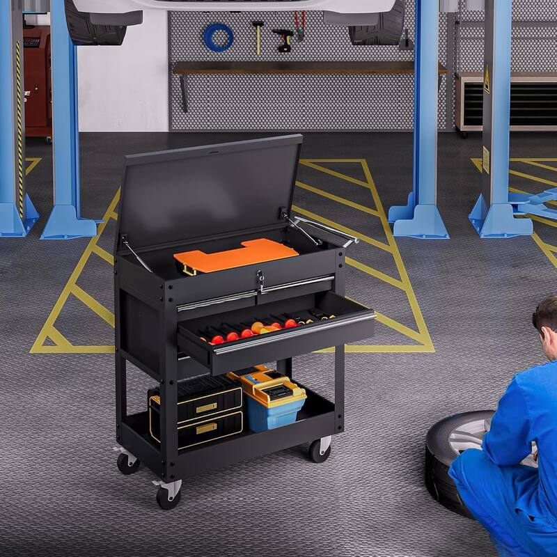 4-Drawer Rolling Tool Chest, Tool Box Cart with Lock, Heavy Duty Metal Tool Cart On Wheels, Powder-Coated Steel, Tool