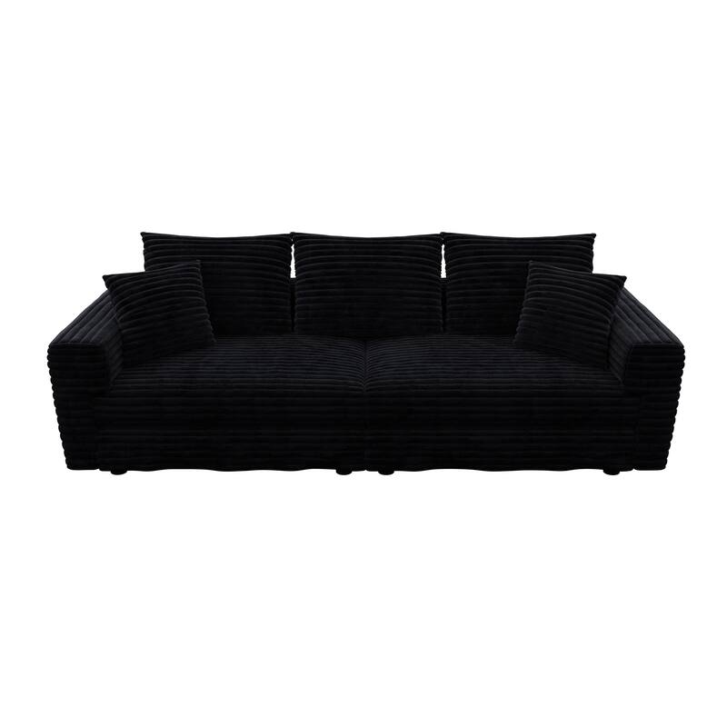 Plush Corduroy Upholstered 3 Seat Sofa , Convertible Deep Seat Lounge Sofa Chair, Cloud Sofa with 5 Soft Pillows