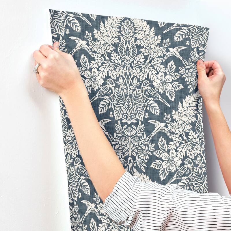 Chris Loves Julia x A-Street Prints Finch Blue Woodland Damask Wallpaper