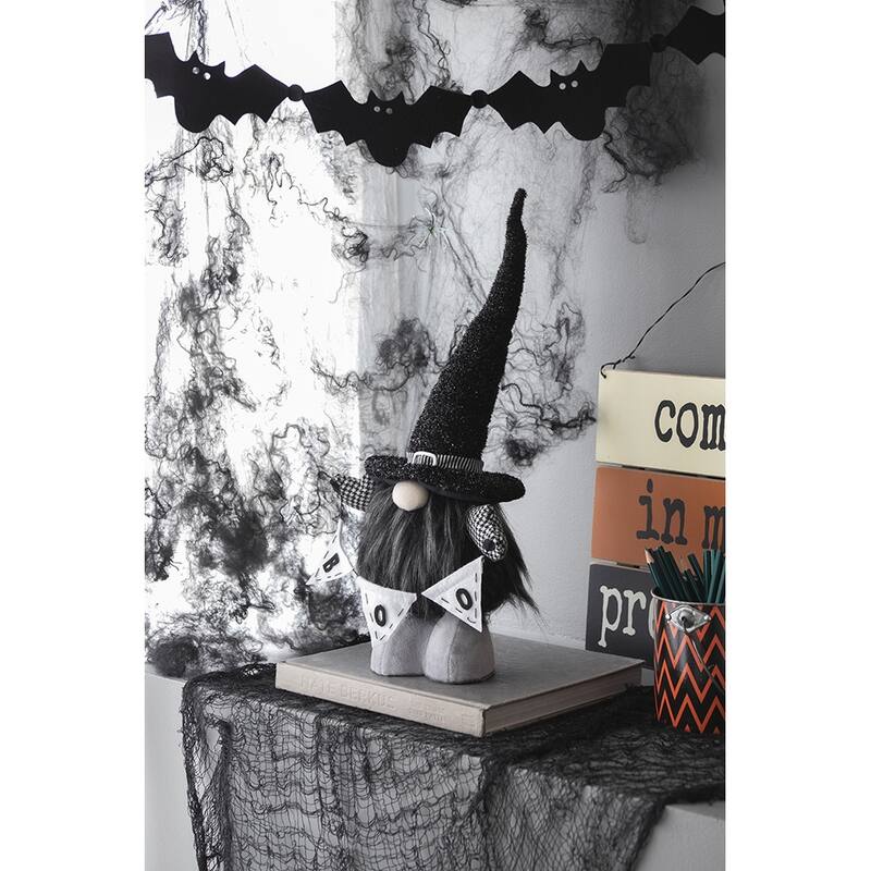 6x4x20" Fabric Black Gnome with 'Boo' Banner, for Halloween Decor