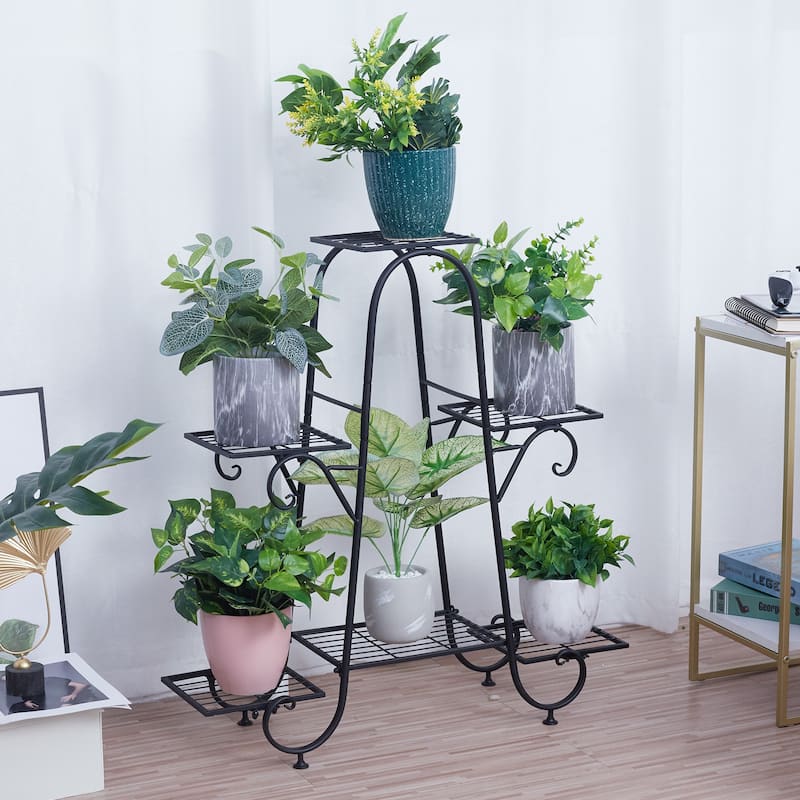 6 Tiers Metal Flower Pot Plant Stand Balcony Floor Standing Shelf