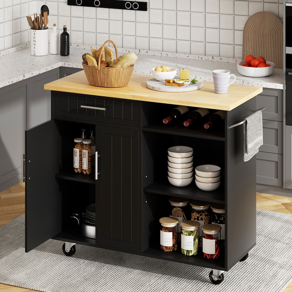 Futzca Mobile Kitchen Island Cart with Wooden Countertop & Drawer - N/A