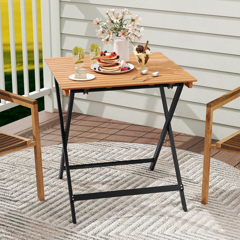 Gymax 28'' Patio Folding Table w/ Slatted Tabletop Portable Bistro