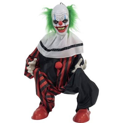 Haunted Hill Farm Life-Size Animatronic Clown, Indoor/Outdoor Halloween Decoration, Flashing Red Eyes, Talking, Battery