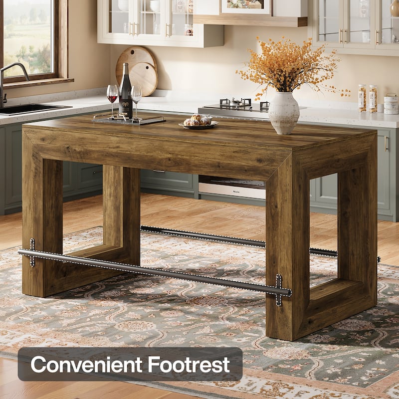 59 Inch Bar Table, Industrial Counter Height Pub Dining Table with Metal Footrest - 27.56"D x 59.06"W x 35.43"H