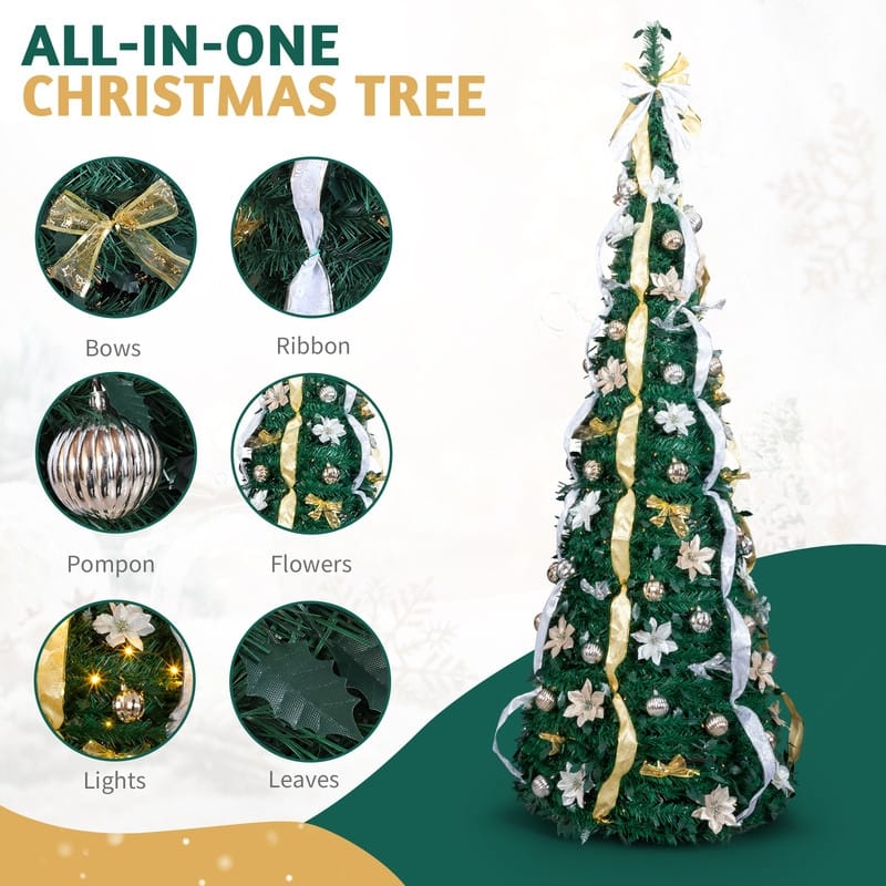 7 FT Fully Decorated Pre-lit Pop Up Artificial Xmas Tree with 200 Warm Lights Remote Control