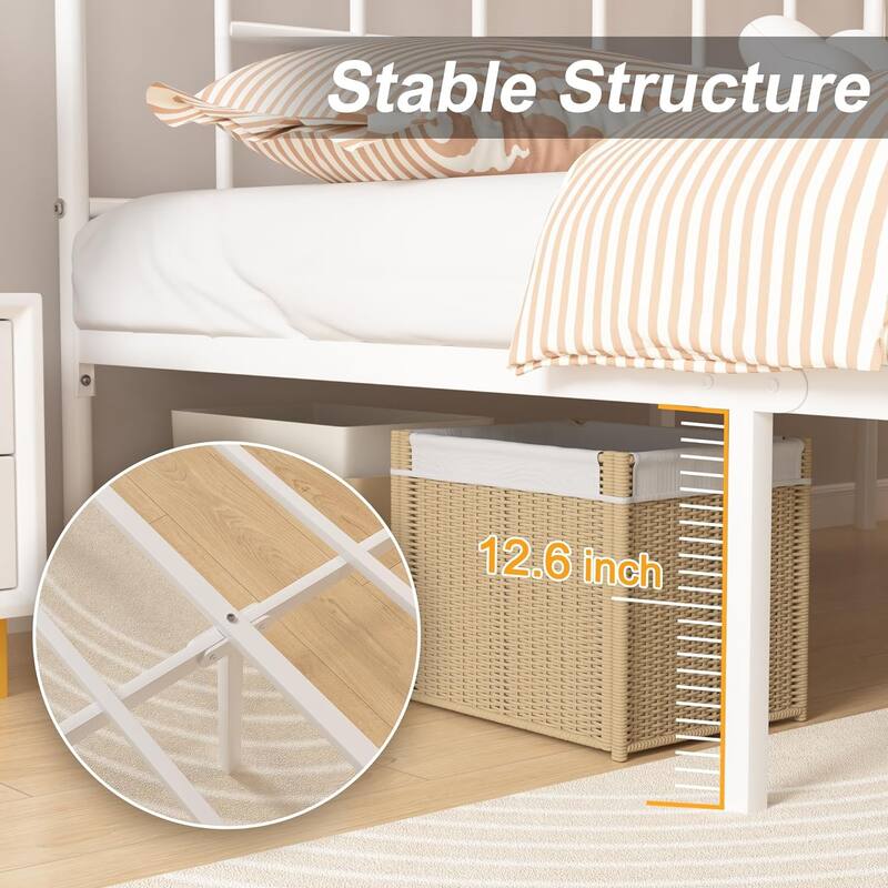 VECELO Victorian Style 14 Inch Metal Platform Bed Frame with Headboard, Heavy Duty Steel Slat Support, No Box Spring Needed