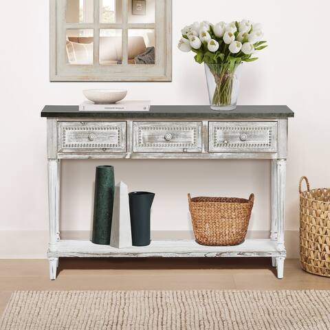 Farmhouse Distressed Wood and Metal 3-Drawer Console Table