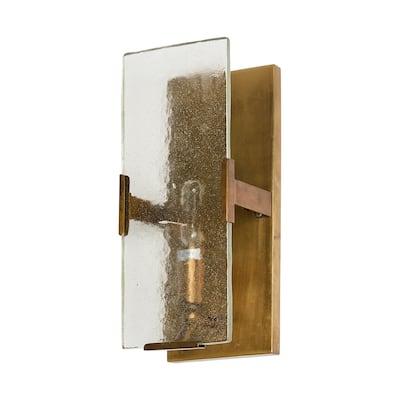 Gruber Brass Toned Metal w/ Frosted Glass Rectangular Wall Sconce
