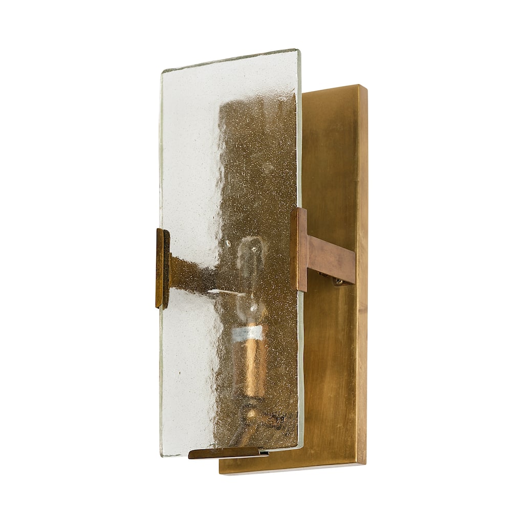 Gruber Brass Toned Metal w/ Frosted Glass Rectangular Wall Sconce