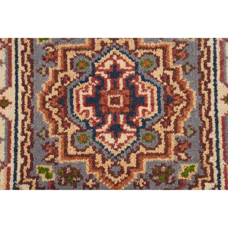 Hand Knotted Oriental 100% Wool Carpet Traditional Medallion Greys & Charcoal Heriz (serapi) Area Rug - 3' 0'' X 2' 0''