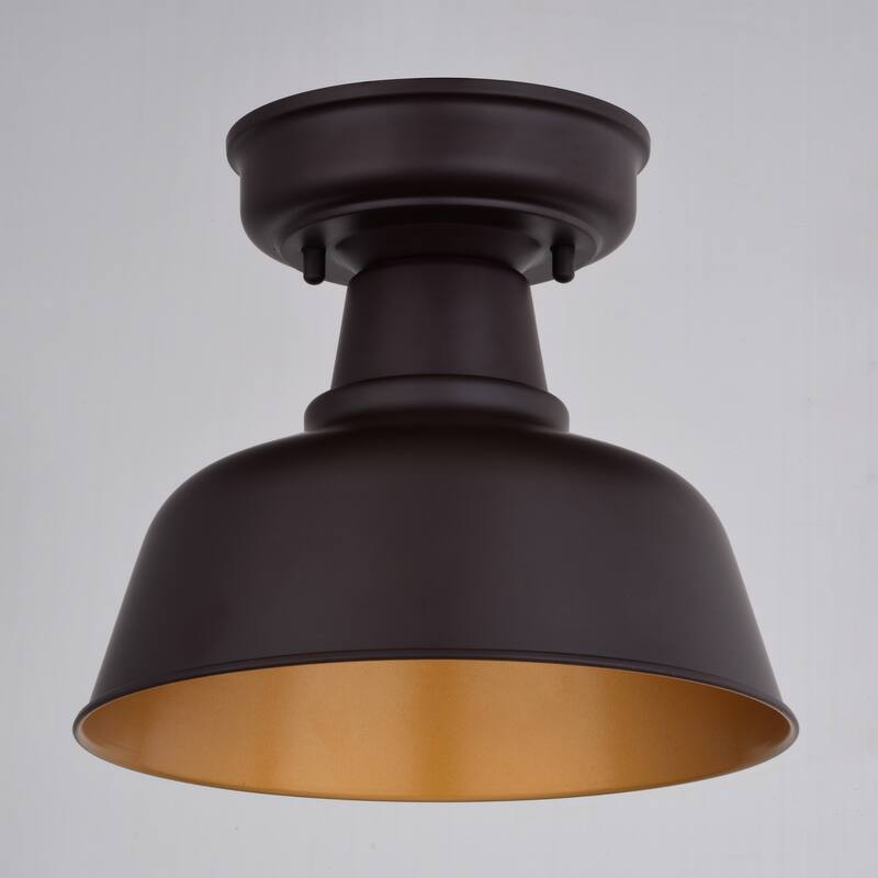 Cody Oil Rubbed Bronze and Light Gold Farmhouse Outdoor Flush Mount Ceiling Light - 10.25-in W x 8.75-in H x 10.25-in D