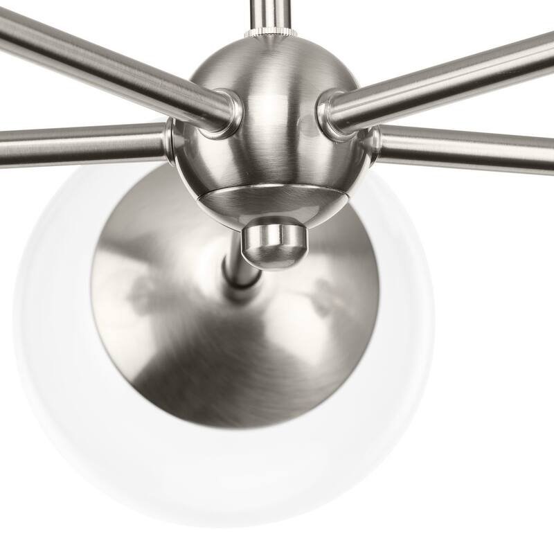 Atwell Collection Five-Light Brushed Nickel Mid-Century Modern Chandelier - 28 in x 28 in x 5.87 in