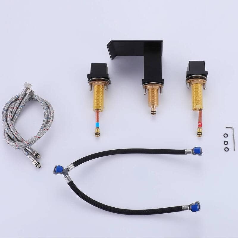 Widespread Bathroom Sink Faucet 3 Hole 8 Inch Waterfall Bathroom Faucets Black 2 Handle Modern Basin Vanity Faucet Mixer Taps