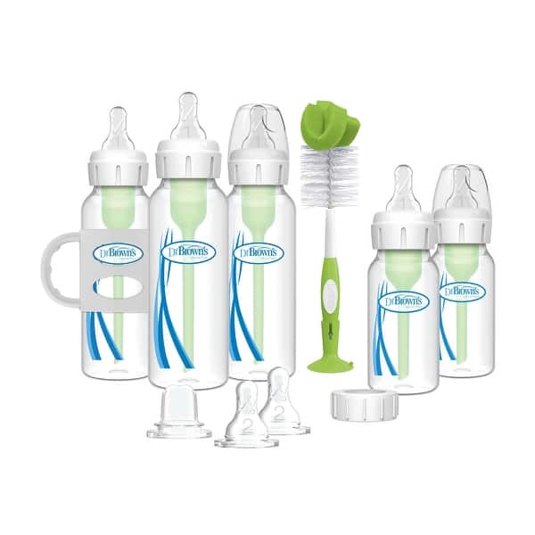 slide 1 of 1, Dr. Brown's Anti-Colic Options+ Narrow Bottle to Sippy Gift Set - Green/Clear