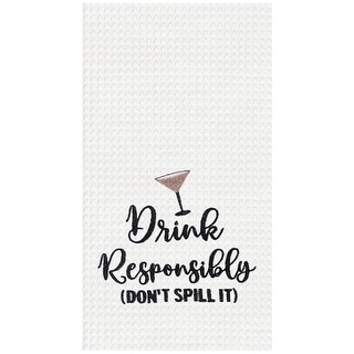 Drink Responsibly Embroidered Cotton Waffle Weave Kitchen Towel - Bed ...